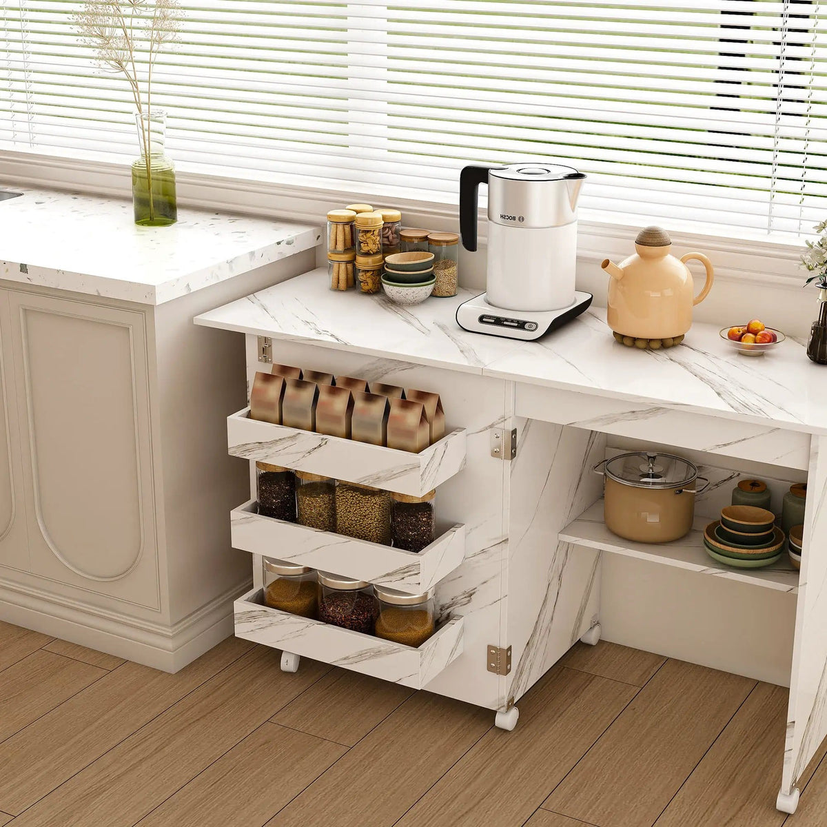 4 In 1 Folding Sewing Table With Lockable Wheels, Multi Functional Craft Station - | 45.67 x 15.75 x 30.71 in | Steel & Mdf | White