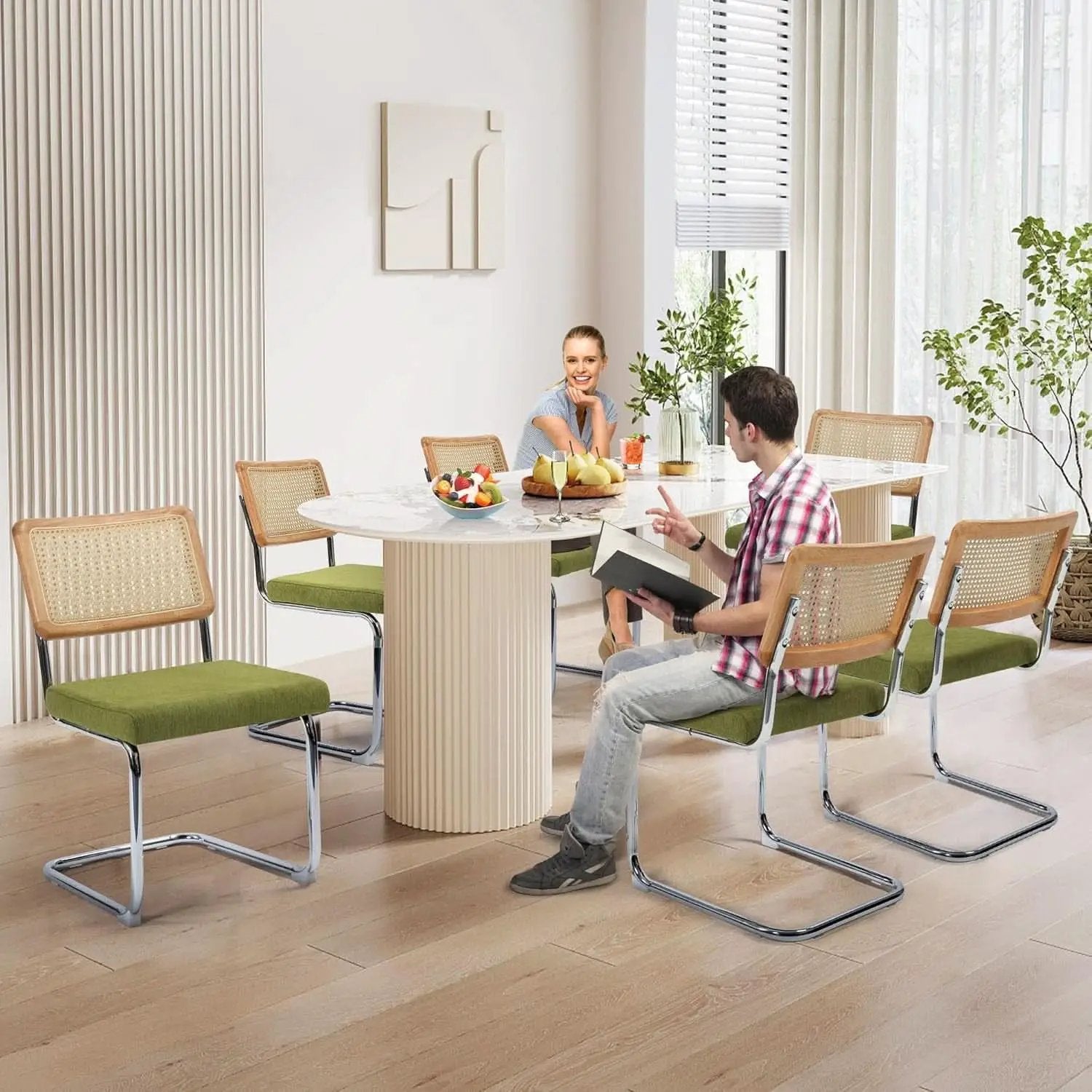 Green Handwoven Cane Dining Chairs Set Of 2 Chrome Base from PriceLows™