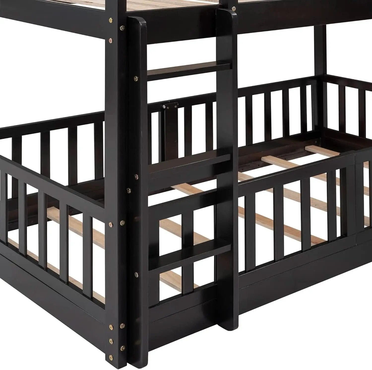 Twin Over Twin Floor Bunk Bed With Slide And Ladder from PriceLows™