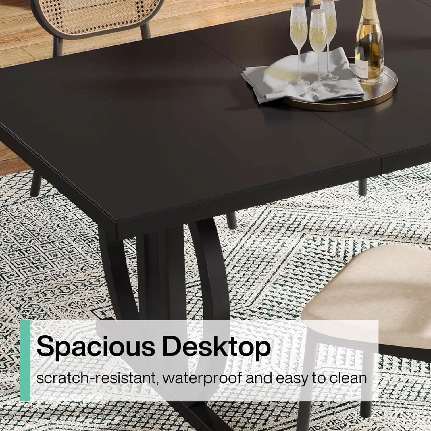 Black Modern Dining Table For Four To Six Rectangular from PriceLows™