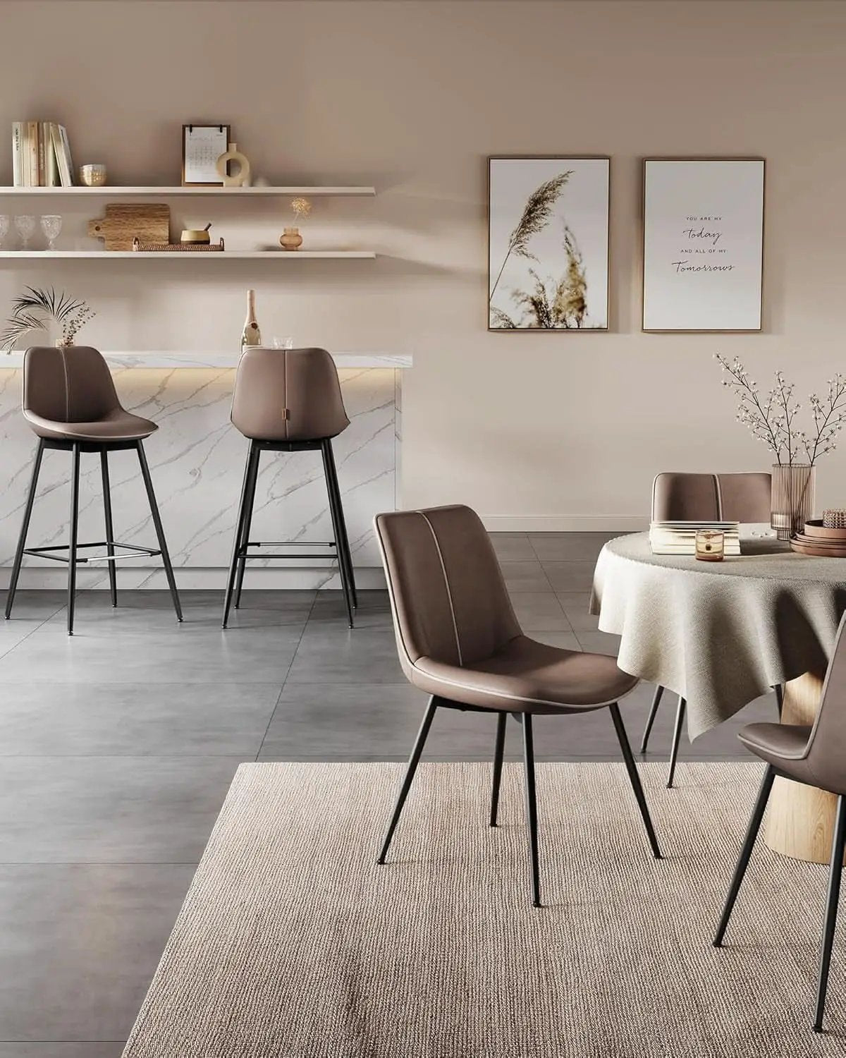 Bar Stools Set Of 2, 28.7 Inch Bar Height With Back, Coffee Brown from PriceLows™