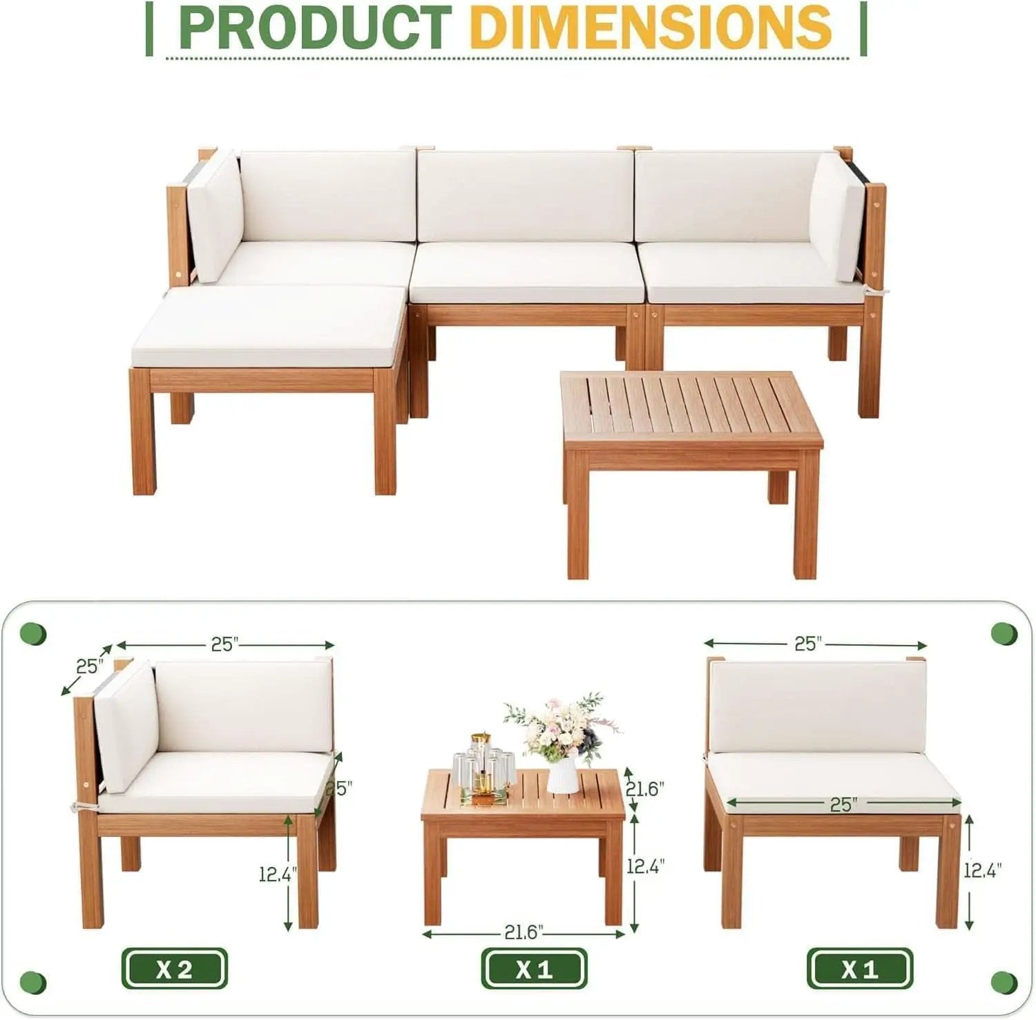Acacia Wood Outdoor Sectional Sofa Set with Cushions from PriceLows™