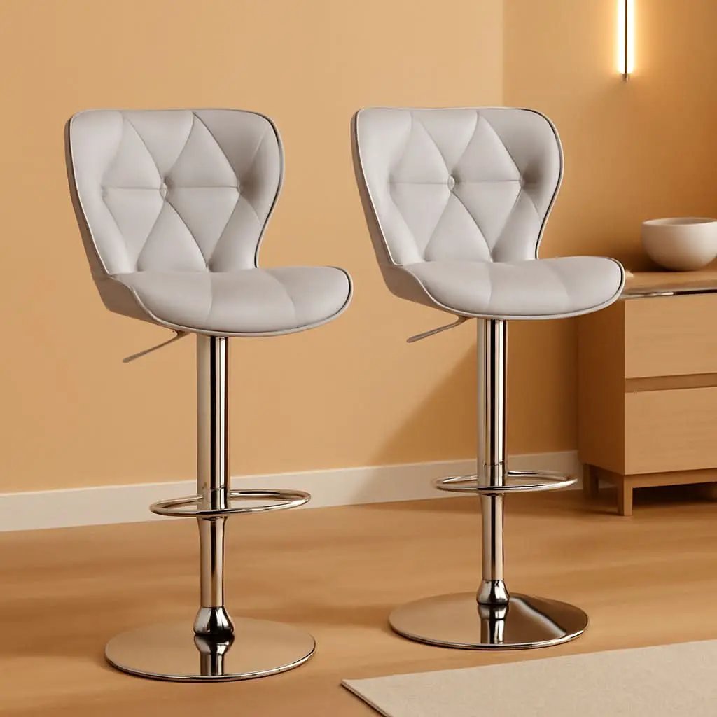 Bar Stools Set Of 2 Adjustable Swivel PU Leather Light Grey from PriceLows™