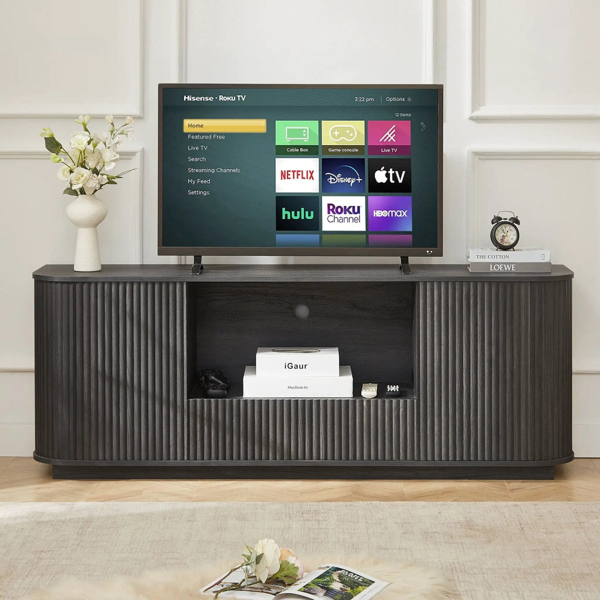 Modern Wavy TV Stand Rounded Sideboard With Storage Cabinet | 2 Pieces | Particleboard | Dining Room