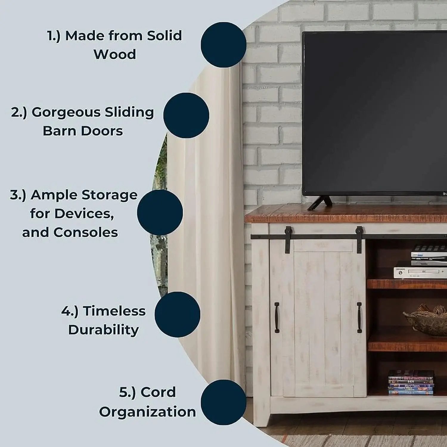 65 Inch Solid Wood TV Stand With Ample Storage Cabinet from PriceLows™