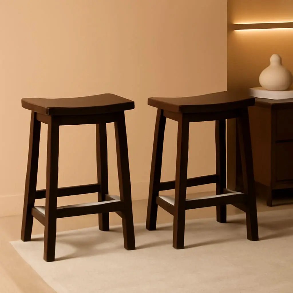 Walnut Saddle Seat Counter Stool 24 Inch Set Of 2 Stools from PriceLows™