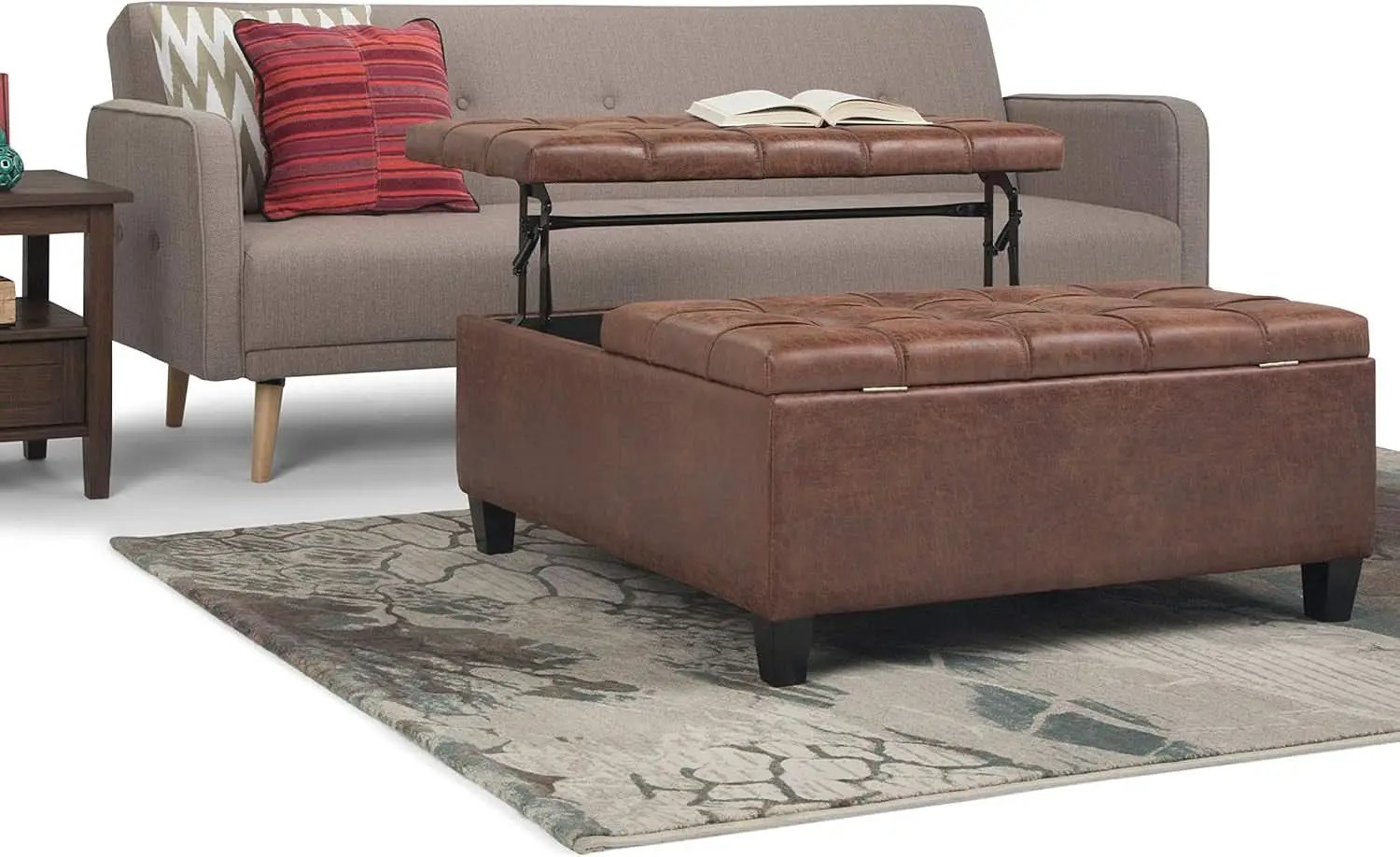 Distressed Umber 36 Inch Storage Ottoman Vegan Faux Leather from PriceLows™