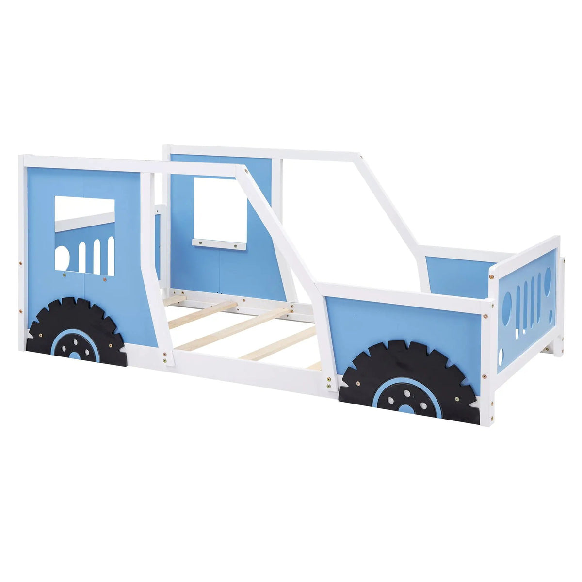 Car Shaped Platform Bed | Solid Pine Wood | Decorative Wheels