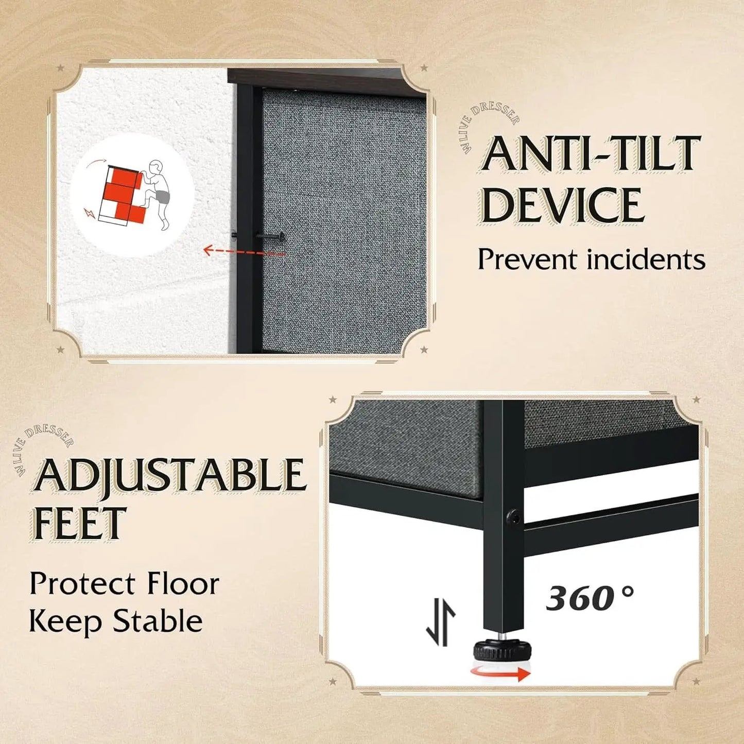 Tall Fabric Dresser With 10 Drawers Dark Grey Metal Frame from PriceLows™