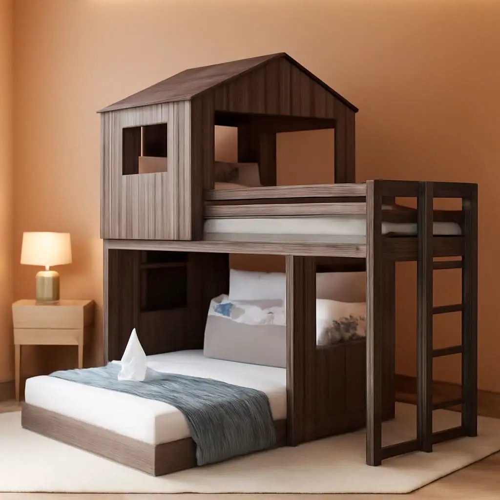House Bunk Beds Twin Over Full Wood Distressed Grey from PriceLows™