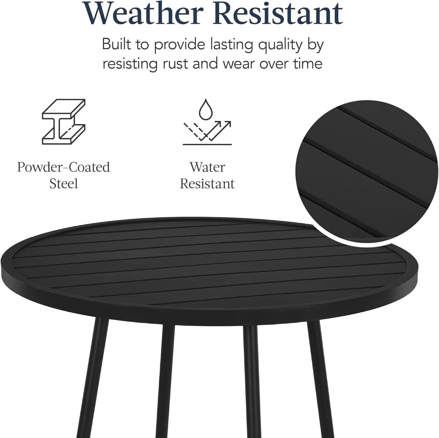3 Piece Bar Height Patio Bistro Set Black Round Table With Backless Stools Patio Furniture Set from PriceLows™