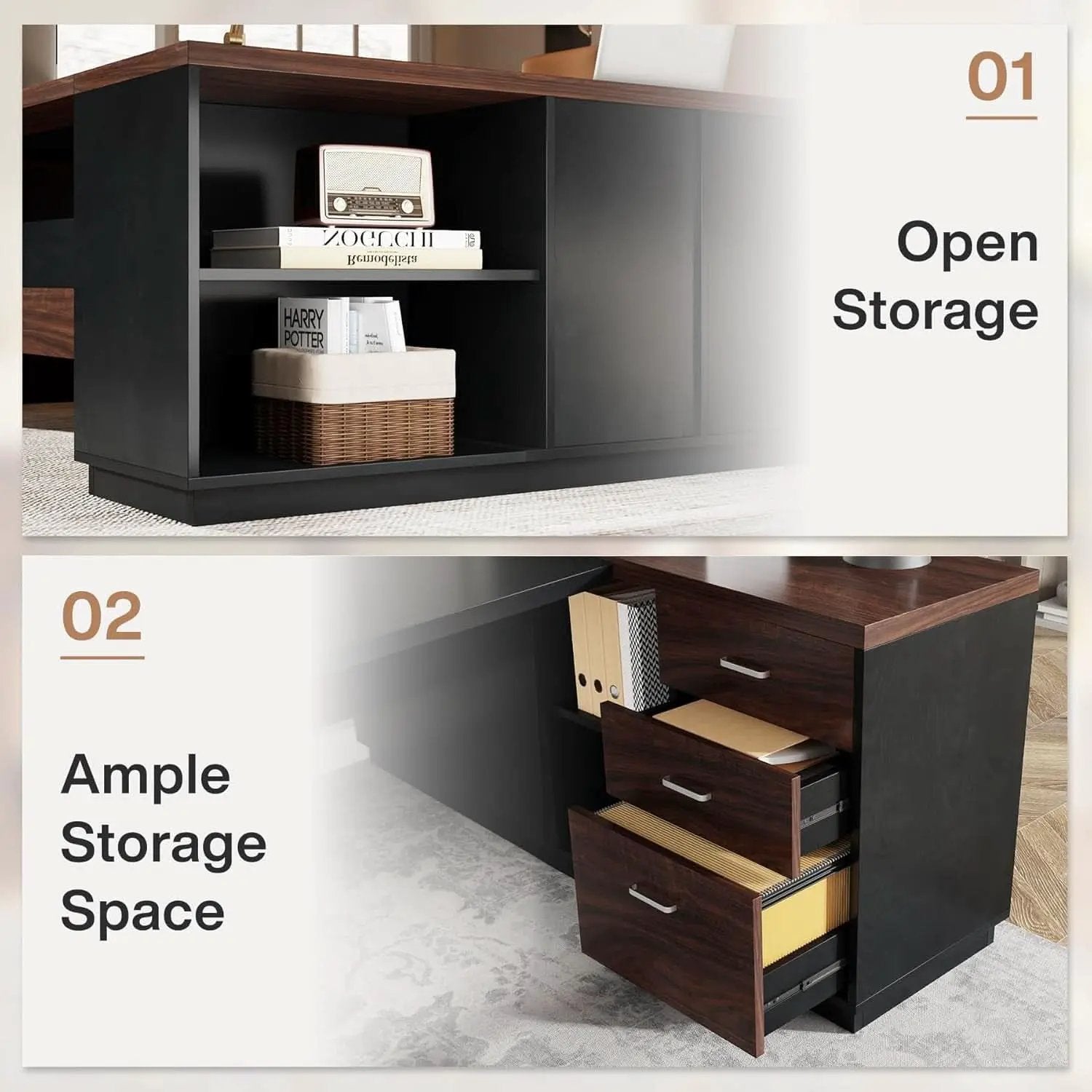 78 Inch L Shaped Executive Desk Walnut Black For Home Office from PriceLows™