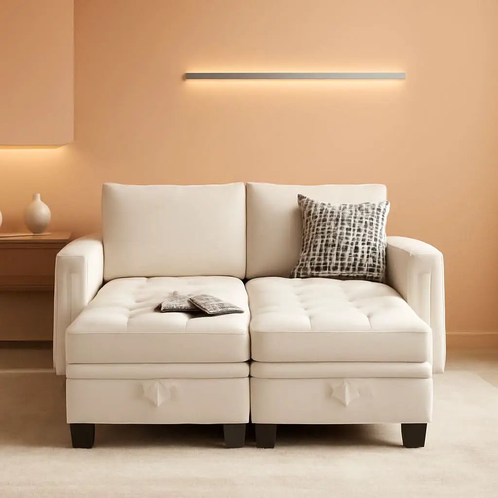 Beige Velvet Modular Sectional Sofa With Storage Sleeper from PriceLows™