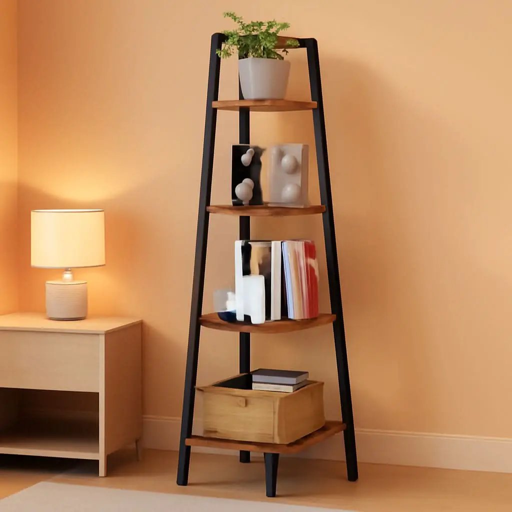 4 Tier Corner Bookshelf With Metal Frame Ladder Display from PriceLows™