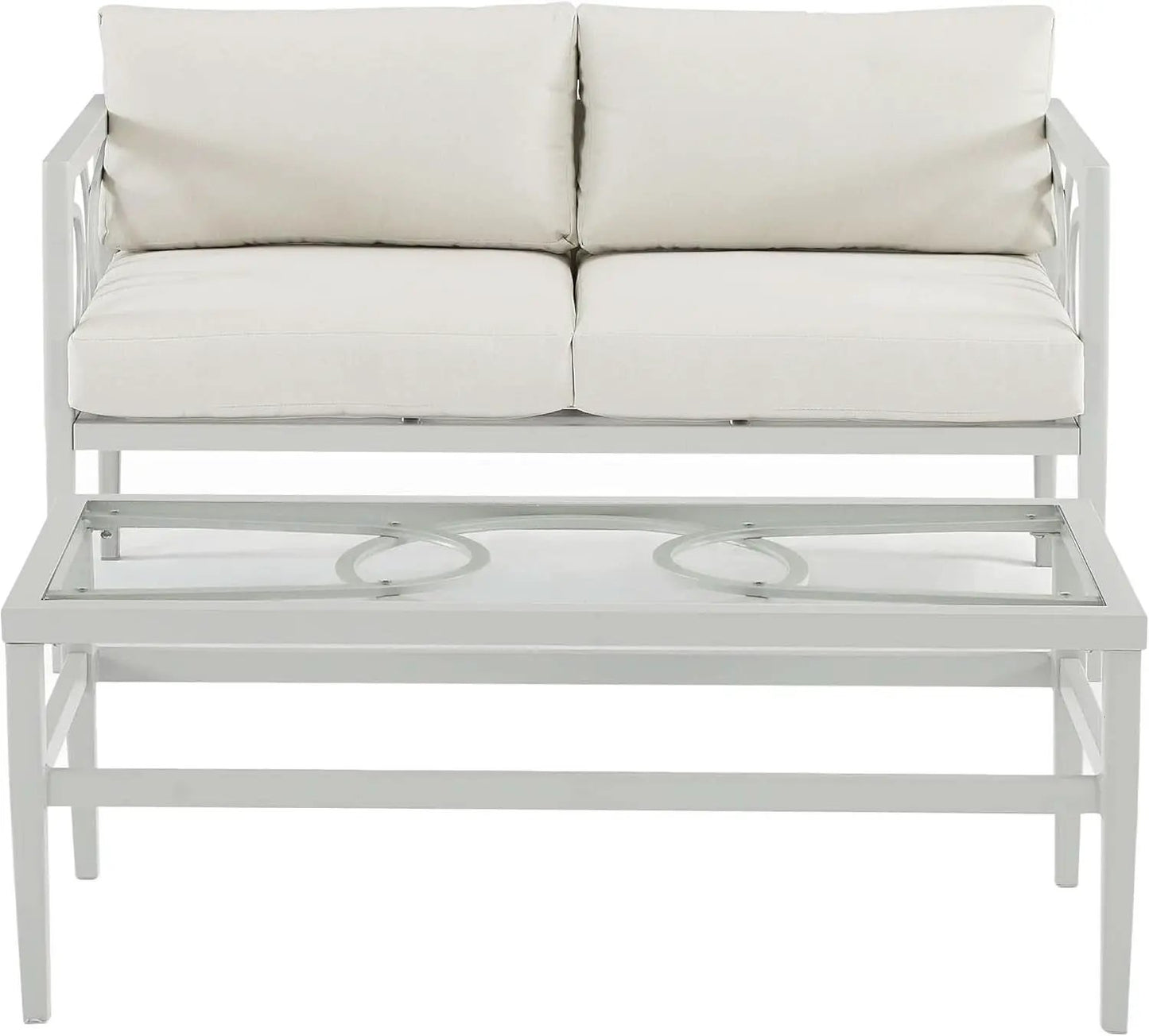 2 Piece Outdoor Coffee Table And Loveseat Set Gray Frame Creme Cushions from PriceLows™
