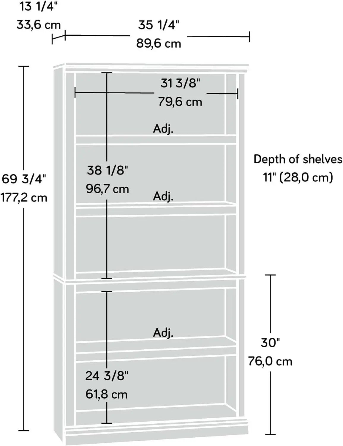 Five Shelf Bookcase Jamocha Wood With Adjustable Shelves from PriceLows™