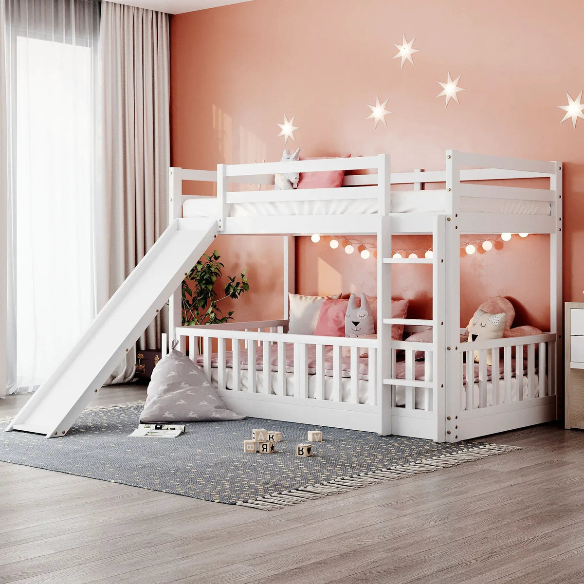 Functional Bunk Bed | Convertible Ladder And Slide | Space-Saving Design | Over Bunk Style