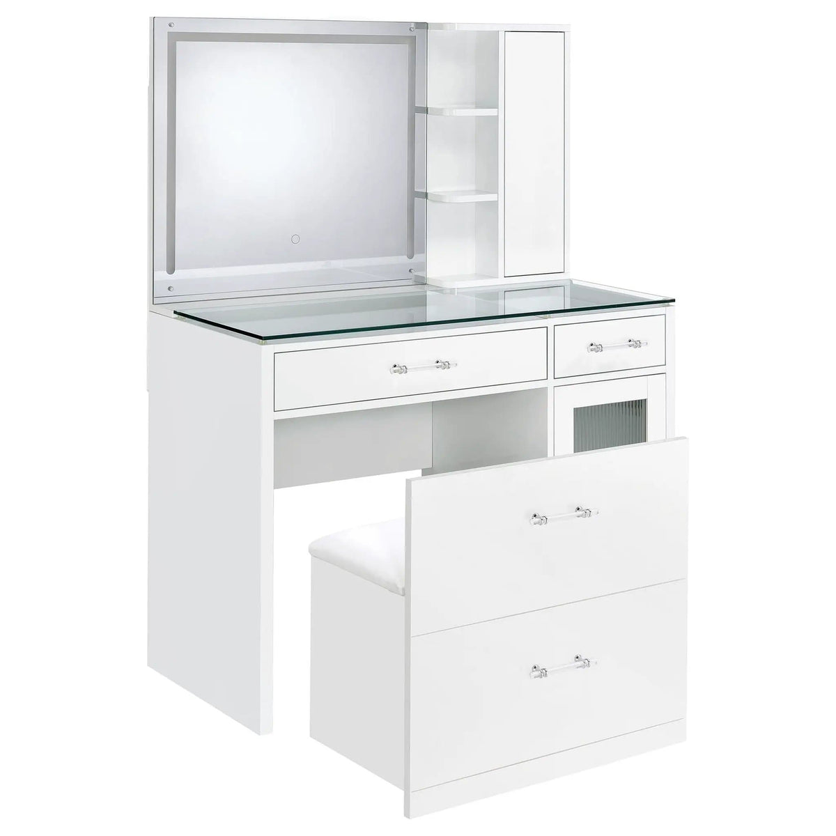 Flora 2-drawer Vanity Set with LED Mirror White High Gloss | 39.5 x 19.75 x 53.75 in | Tempered Glass & Acrylic | Bathroom