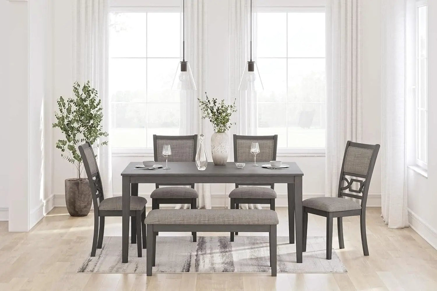 Diamond Patterned Dining Table Set Gray Walnut Stain from PriceLows™