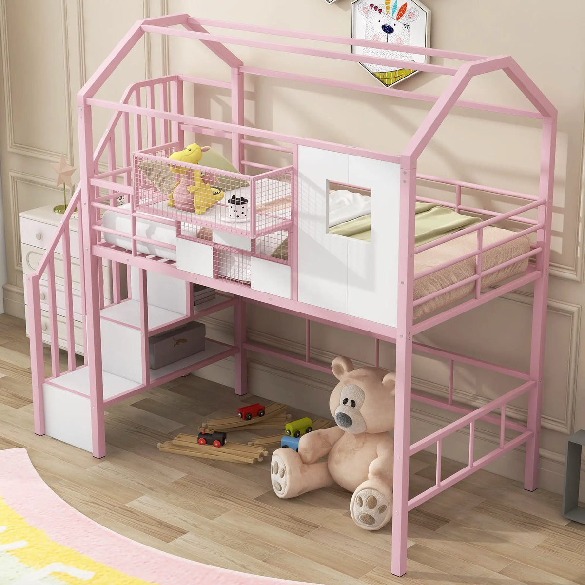 Metal Loft Bed | Roof Design | Storage Box | Integrated Ladder