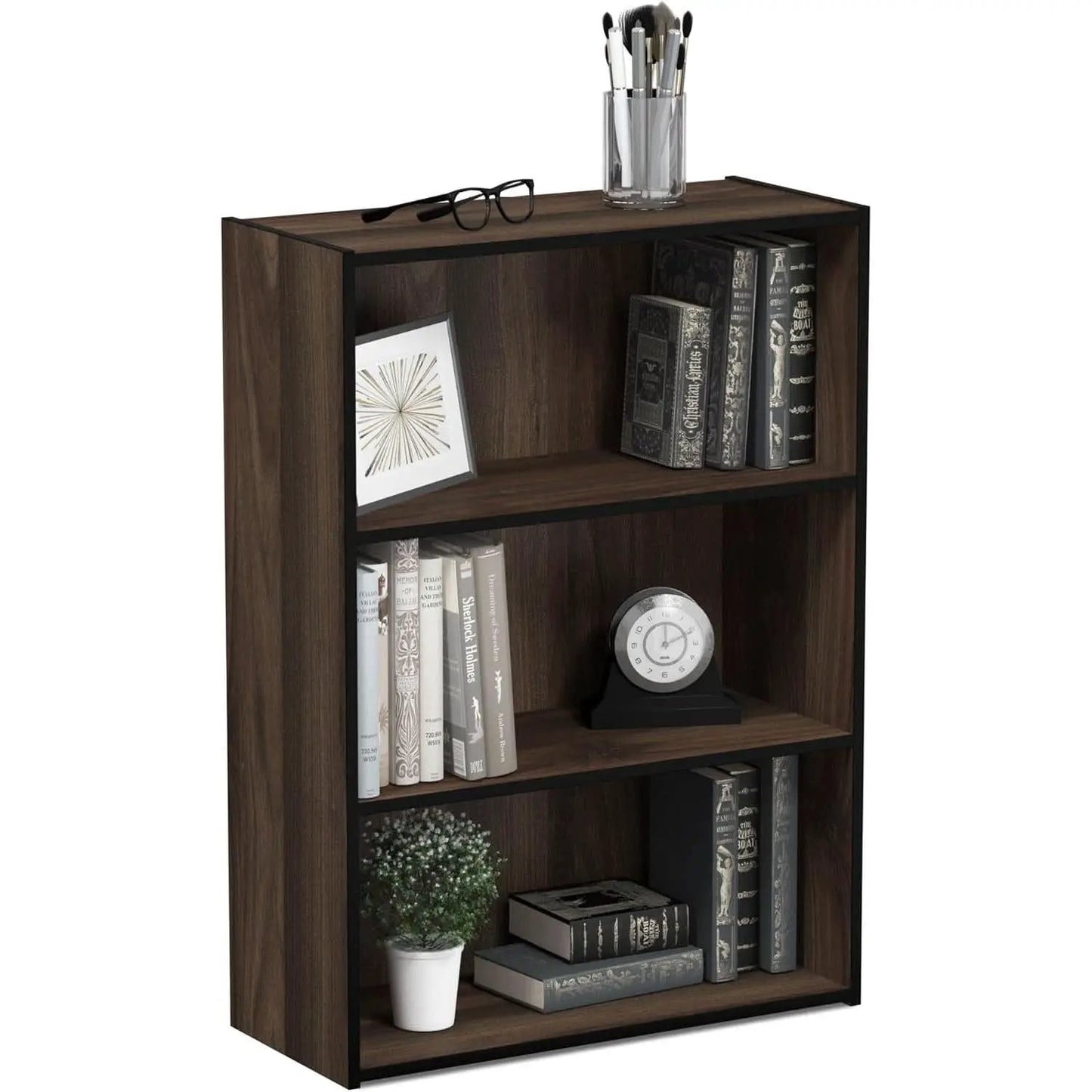 Pasir 3-Tier Open Shelf Bookcase Columbia Walnut Finish from PriceLows™