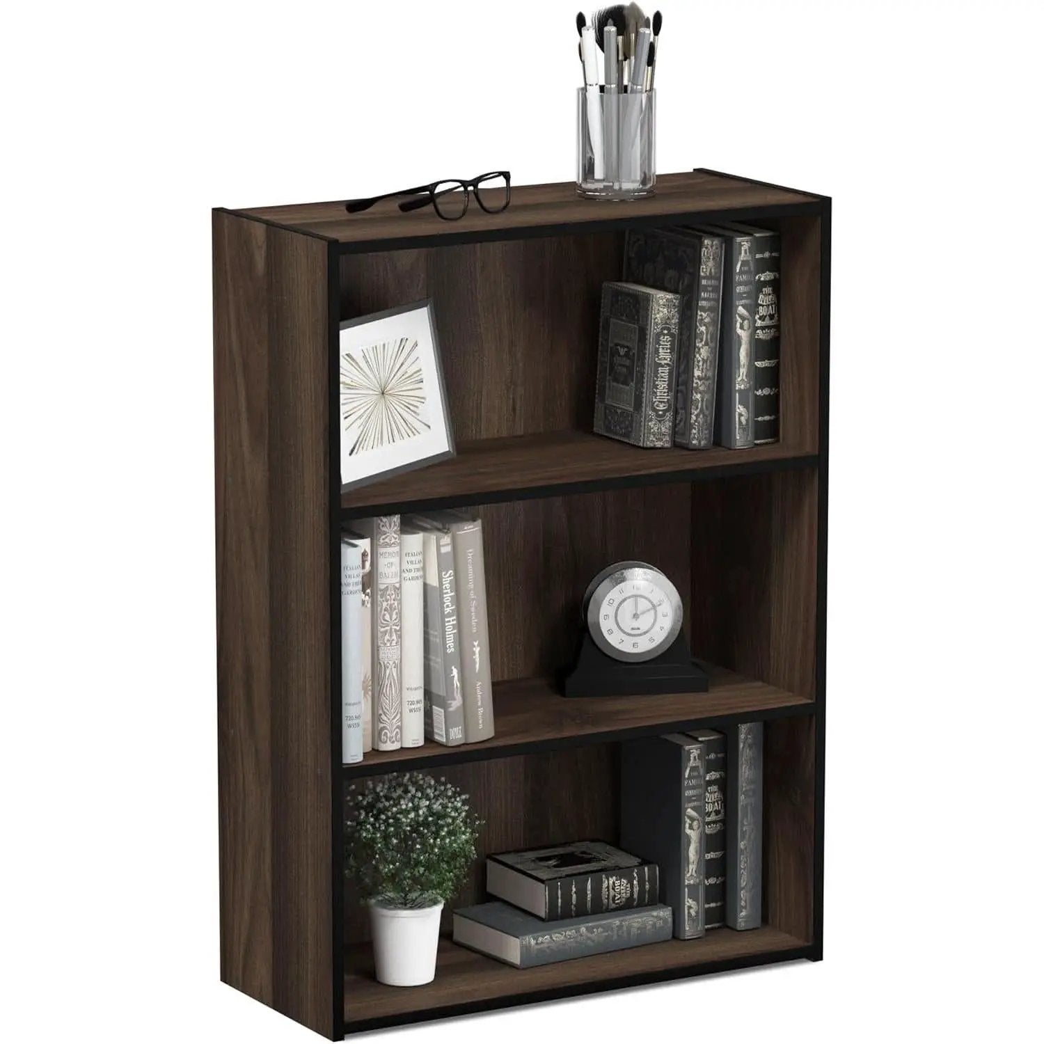 Pasir 3-Tier Open Shelf Bookcase Columbia Walnut Finish from PriceLows™