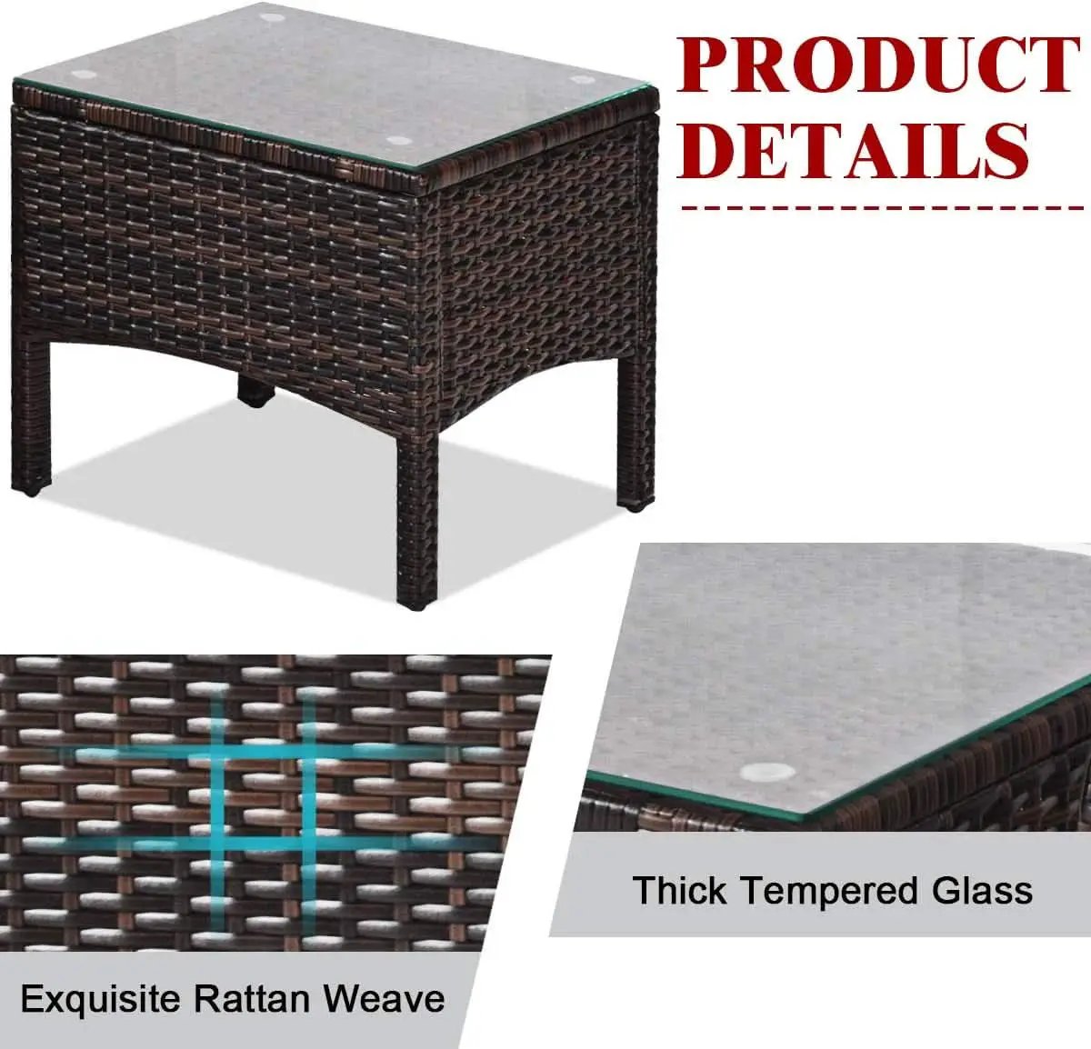 Red 3 Piece Outdoor Patio Furniture Set With Wicker Chairs And Glass Top Coffee Table from PriceLows™
