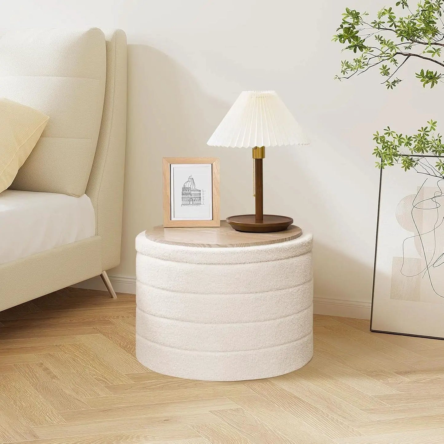 White Round Storage Ottoman Ultra Durable Cozy Elegant from PriceLows™