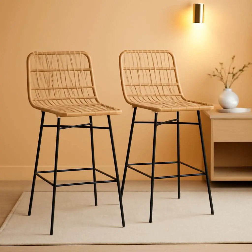 Rattan Counter Height Bar Stools Set Of 2 26 Inch Brown from PriceLows™