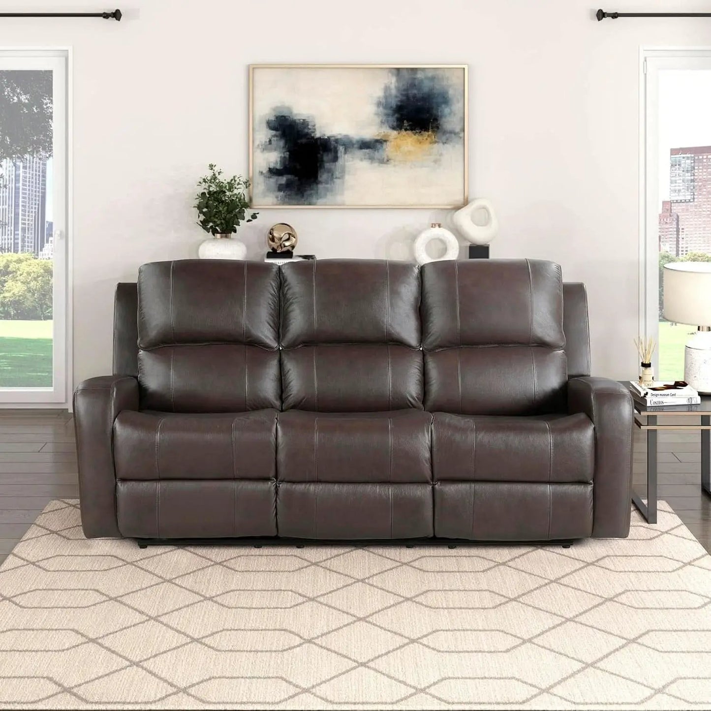 Manual Double Recliner Sofa Brown Leather Match Wall Hugger from PriceLows™