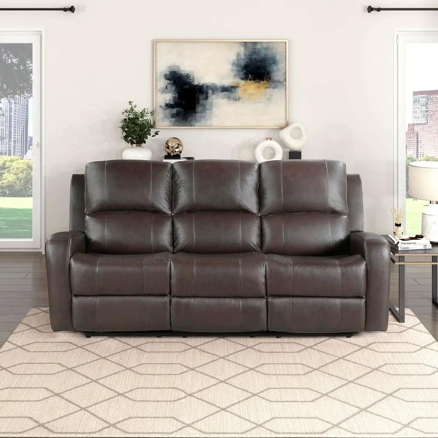 Manual Double Recliner Sofa Brown Leather Match Wall Hugger from PriceLows™