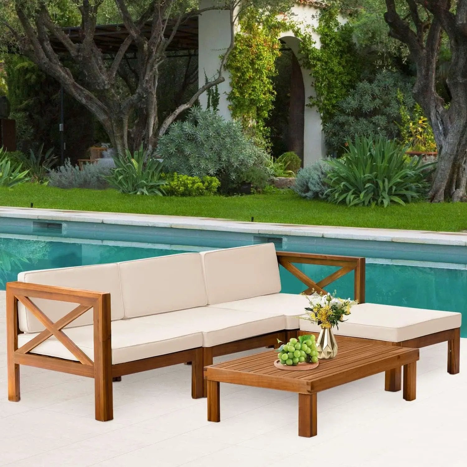 Acacia Wood Outdoor 5 Piece Patio Set With Cushions from PriceLows™