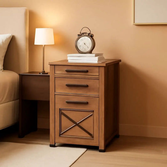 3 Drawer Farmhouse Filing Cabinet With Printer Stand For Home Office Storage Woodgrain Finish from PriceLows™