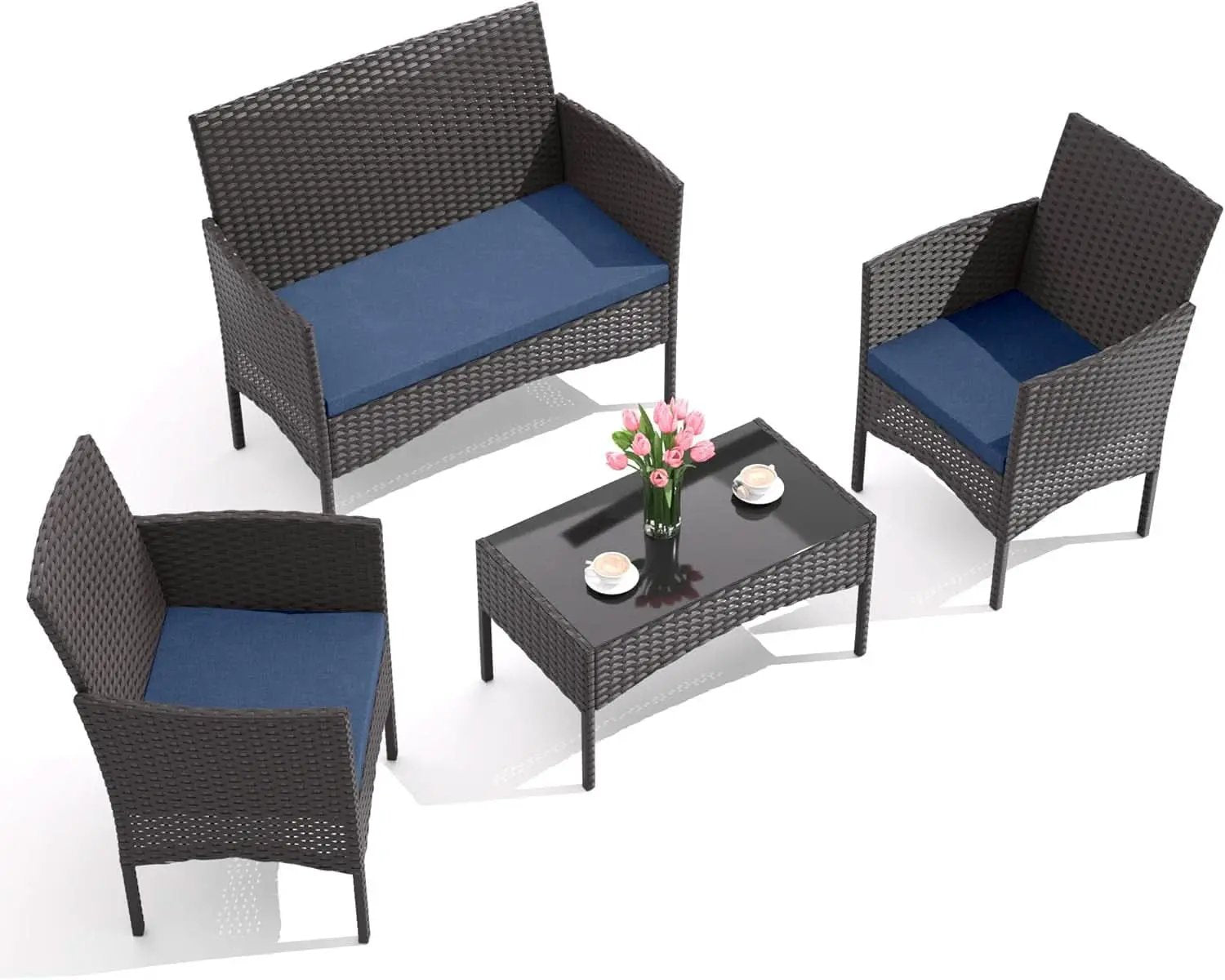 Stylish Four-Piece Outdoor Patio Furniture Set with Cushions from PriceLows™