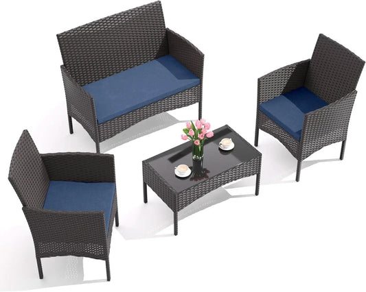 Stylish Four-Piece Outdoor Patio Furniture Set with Cushions from PriceLows™