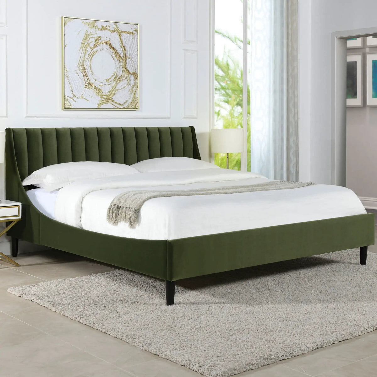 Aspen Vertical Tufted Modern Headboard Platform Bed Set | 8 Pieces | Fabric & Plywood | Bedroom