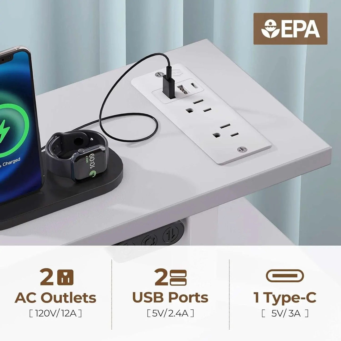 47.2 Inch White LED Desk With Power Outlets And Drawers from PriceLows™