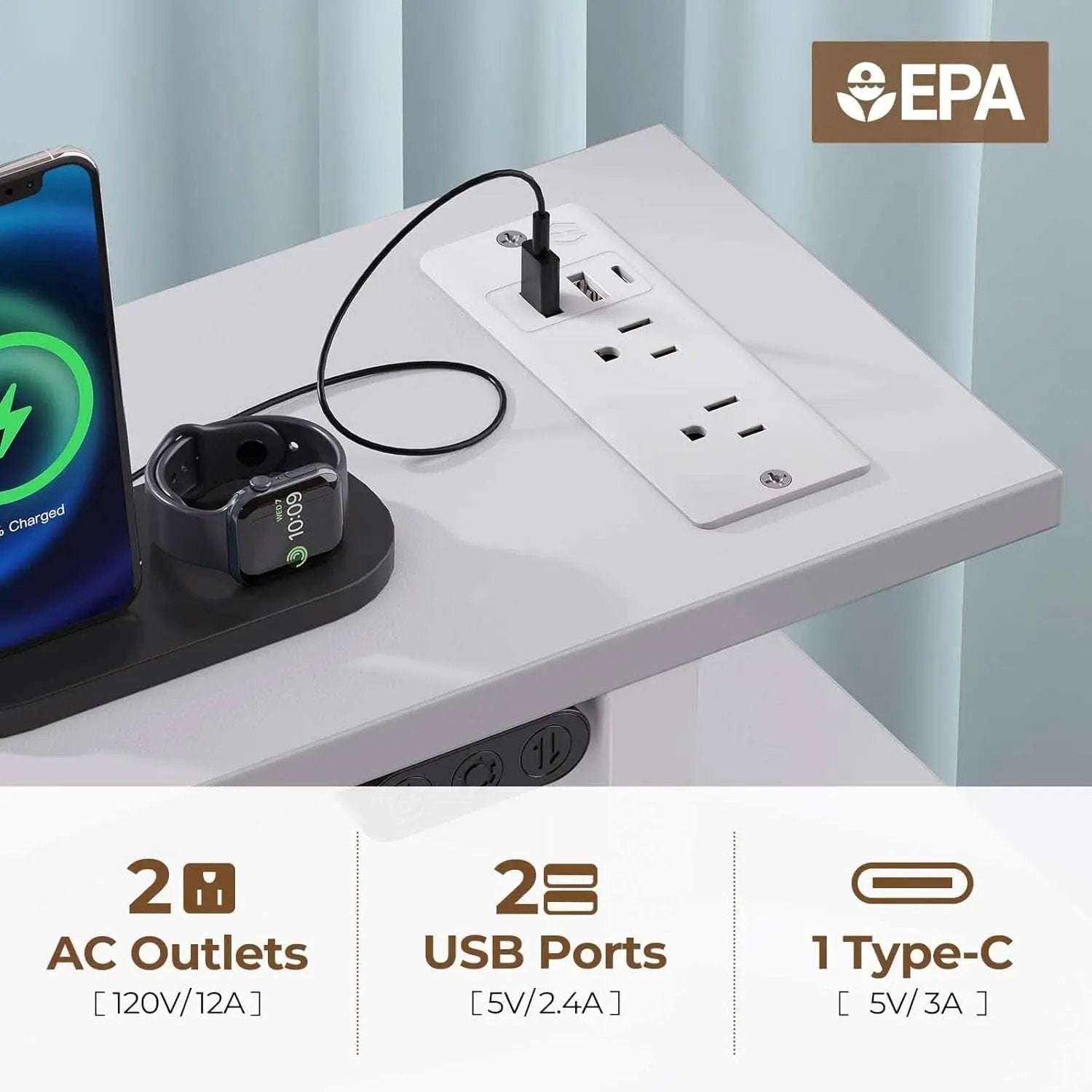47.2 Inch White LED Desk With Power Outlets And Drawers from PriceLows™