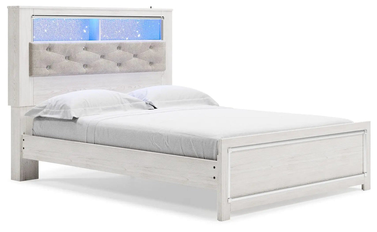 Altyra Queen Panel Bookcase Bed With Roll Slats | Storage Bed | Engineered Wood & Polyester | White