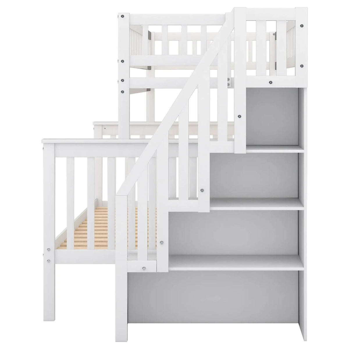 Twin Over Full Bunk Bed | Built In Staircase | Steel Frame