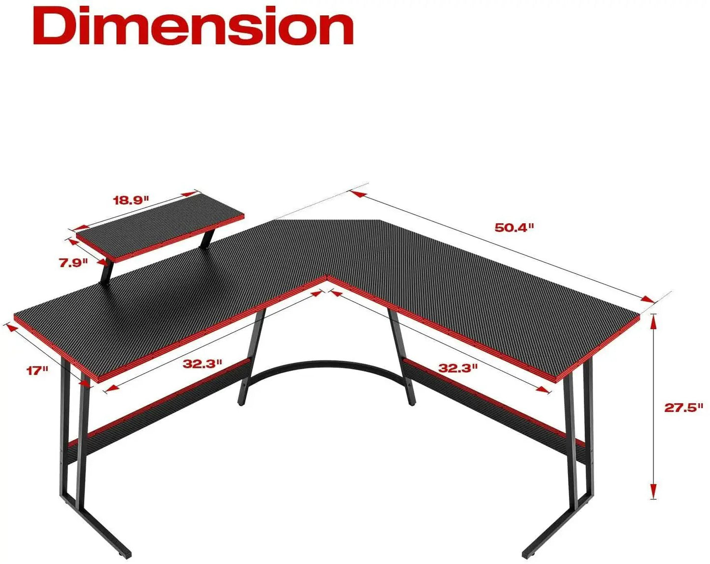 L Shaped Gaming Desk With Monitor Riser 51 Inch Corner Desk from PriceLows™