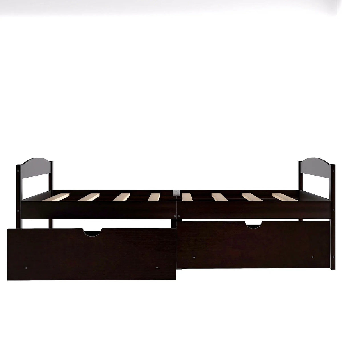 Platform Bed | Pine Wood Frame | Dual Rolling Drawers