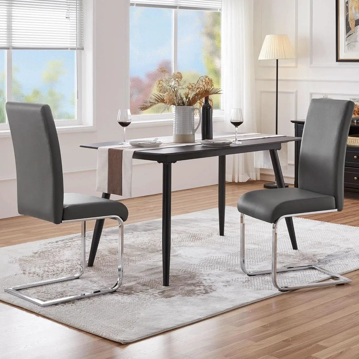 Gray High Back Leather Dining Chairs Set Of 2 For Kitchen from PriceLows™