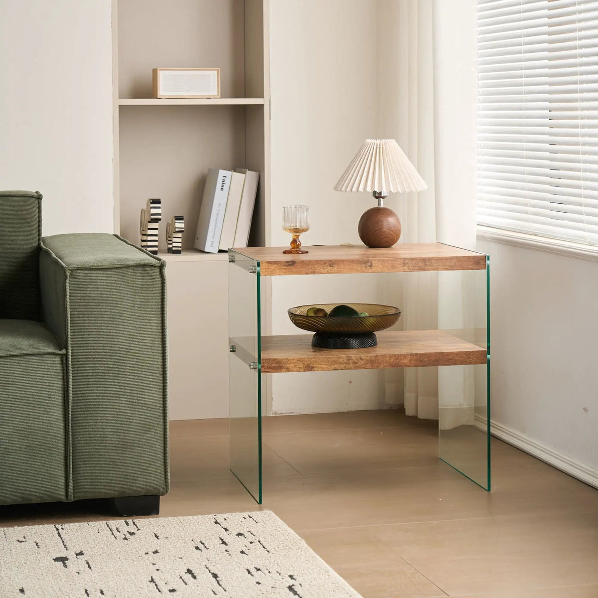Glass Top Side Table | Tempered Glass | Waterproof Stain-Resistant | Rounded Edges