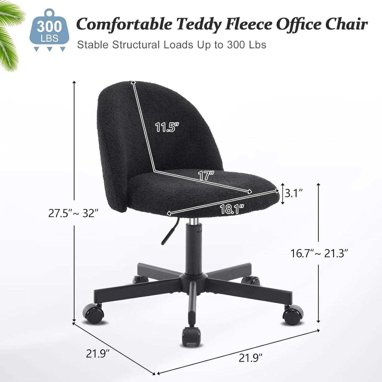 Candy Chair Jet Black Armless Desk Chair With Teddy Fleece from PriceLows™