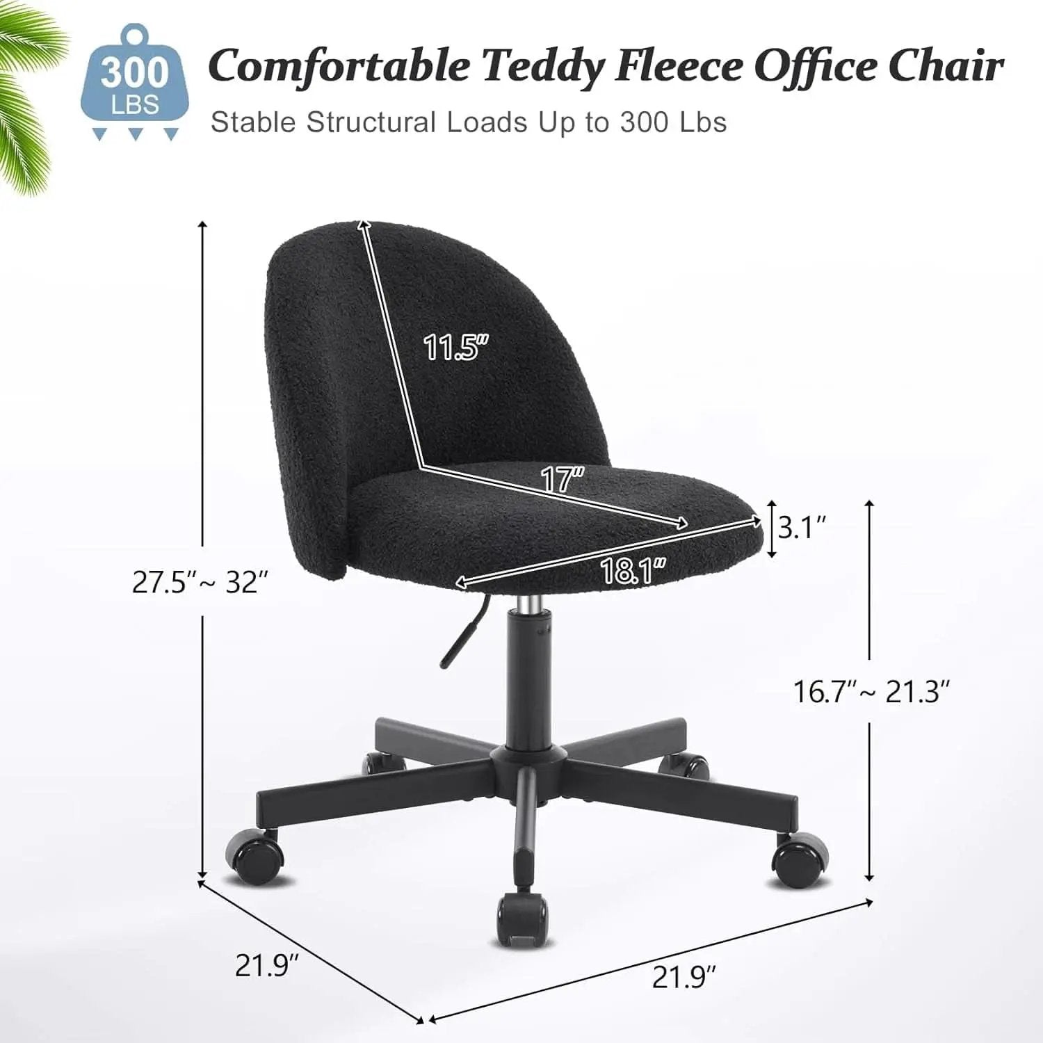 Candy Chair Jet Black Armless Desk Chair With Teddy Fleece from PriceLows™