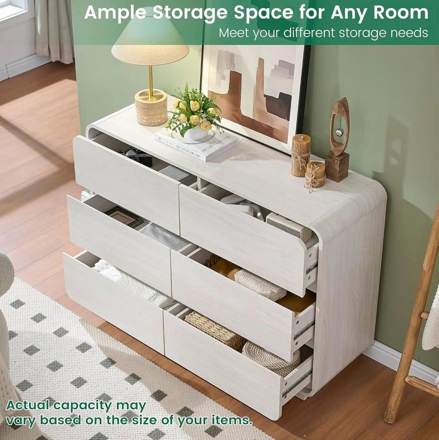 47 Inch White Dresser With Six Drawers Anti Tip Design from PriceLows™
