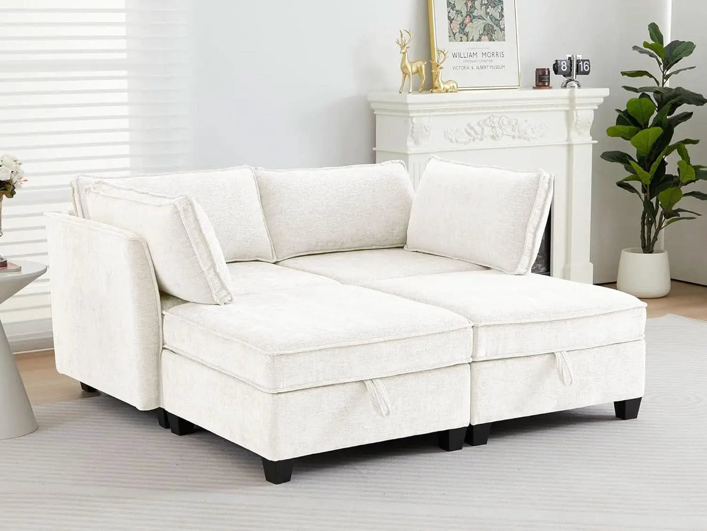 Beige Modular Sectional Sofa Featuring Sleeper Storage from PriceLows™