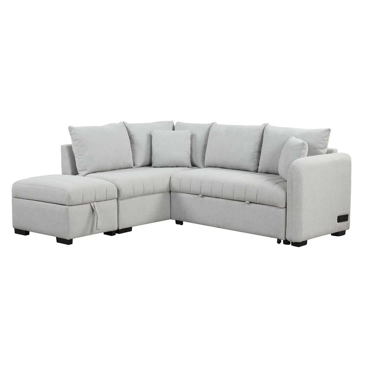 L Shaped Sectional Sofa Bed | USB Ports | Power Sockets | Storage Ottoman