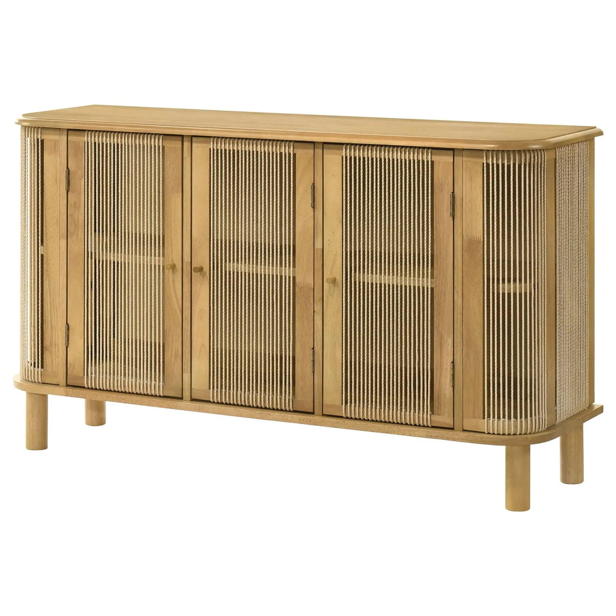 Ervine 3-Door Rope Panel Sideboard Accent Storage Cabinet | 53.25 x 15.75 x 31.5 in | Rubberwood & Plywood | Natural
